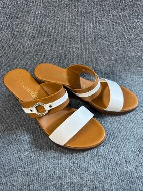 Toscanella Grasp White and Tan Italian Wedge Sandals Size 9.5